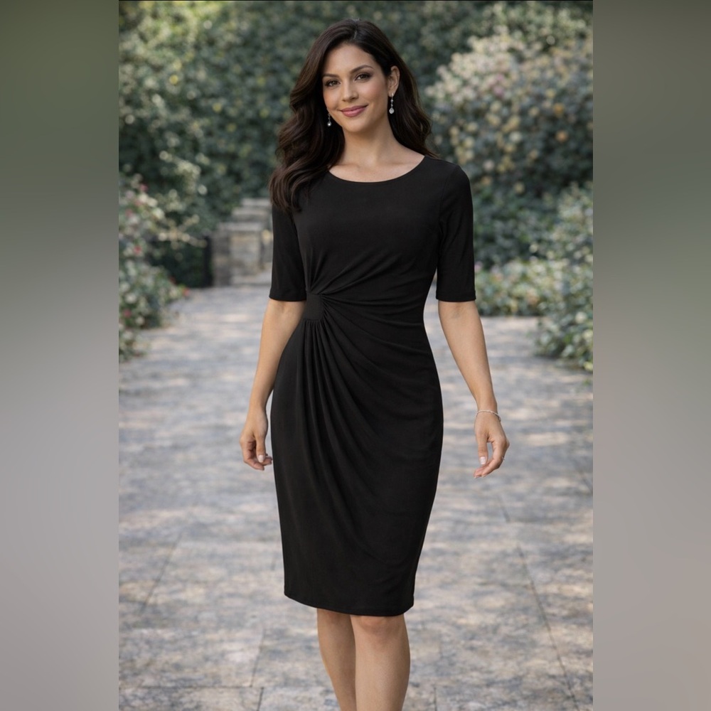Connected Dress 4 Black Short Sleeve Stretch Sheath Washable Career Church NWT